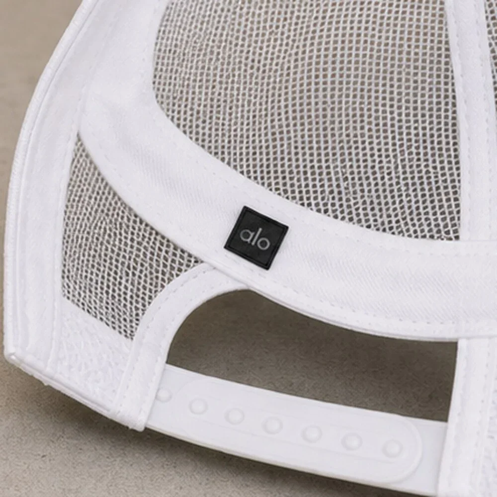 ALO Yoga White Black Travel Mesh Trucker Cap Hat Sporty
